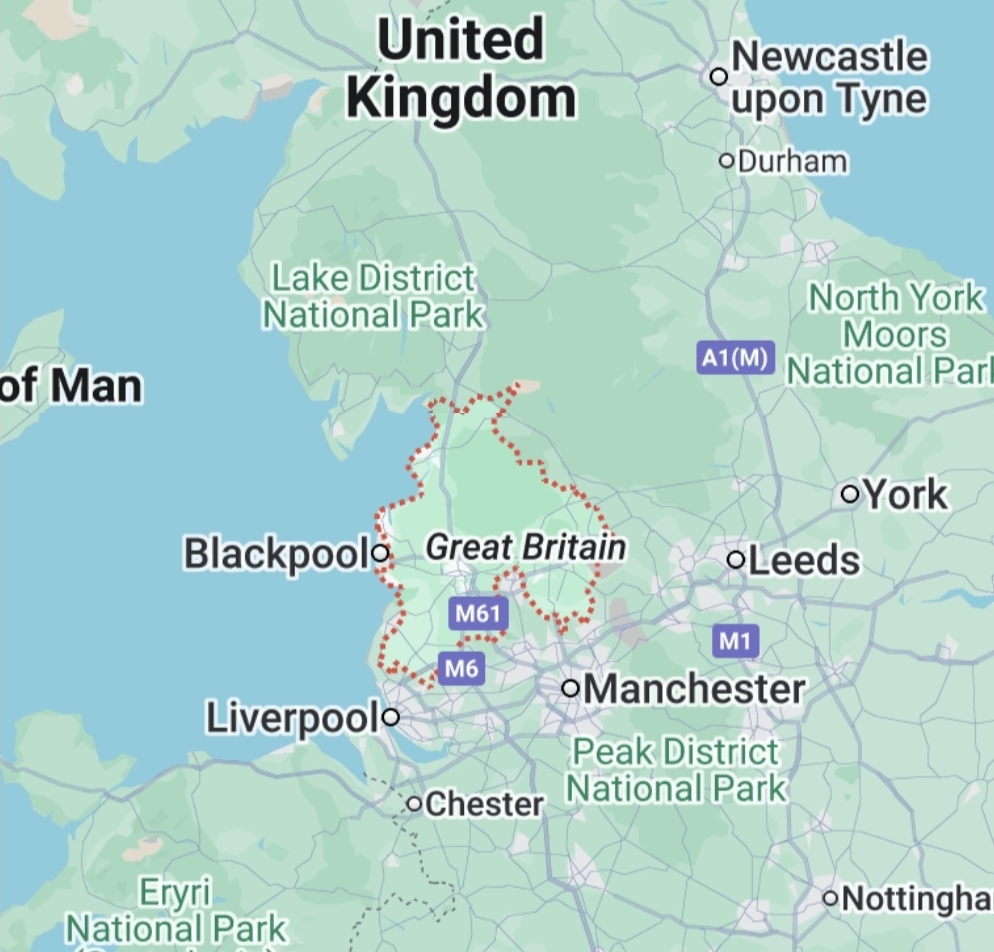 Lancashire, England, map
