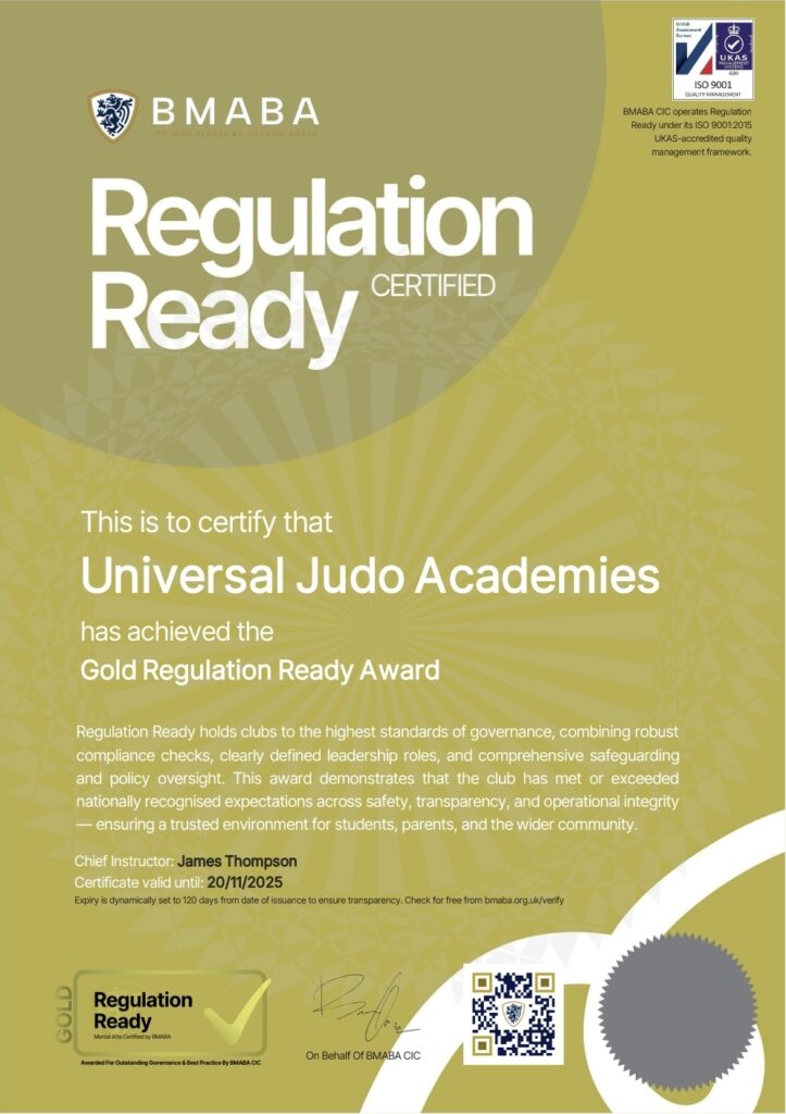 ACHIEVED THE GOLD AWARD IN THE REGULATION READY CAMPAIGN INITIATED BY THE BRITISH MARTIAL ARTS AND BOXING ASSOCIATION (BMABA)